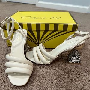 Circus by Sam Edelman Bobbie Architectural-Heel Dress Sandals in Ivory, Size 5.5